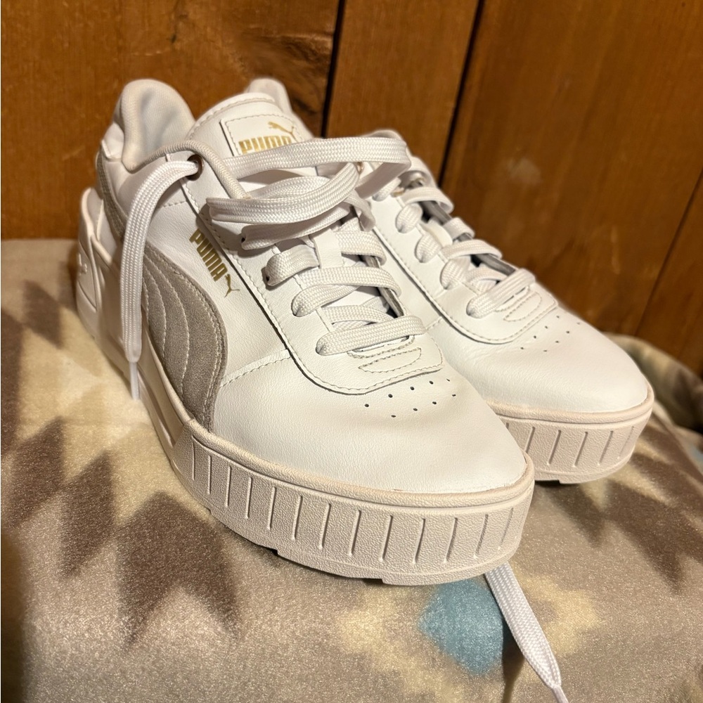 Puma Women's White and Gold Sneakers